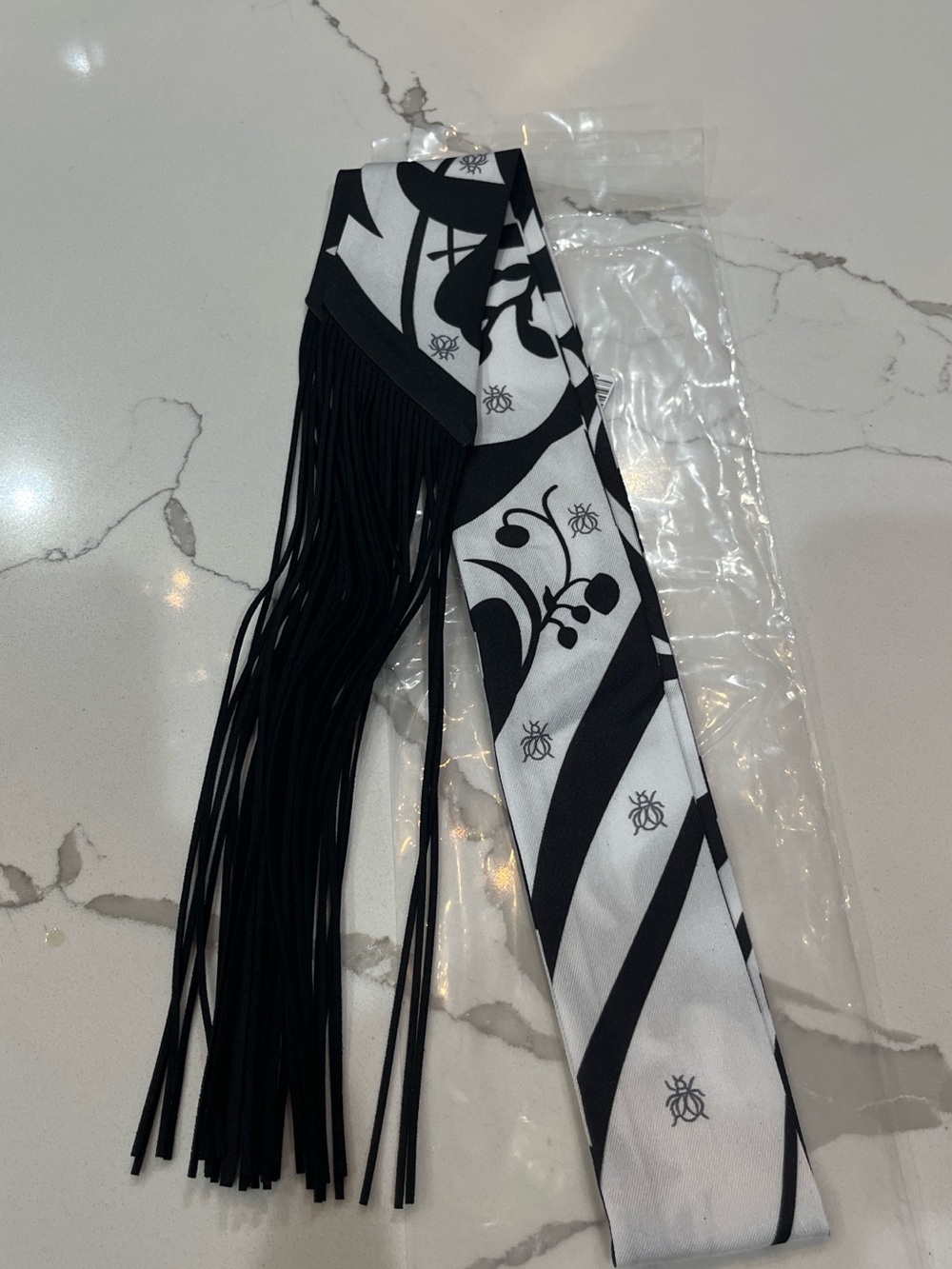 Black & White Printed Fringe Scarf